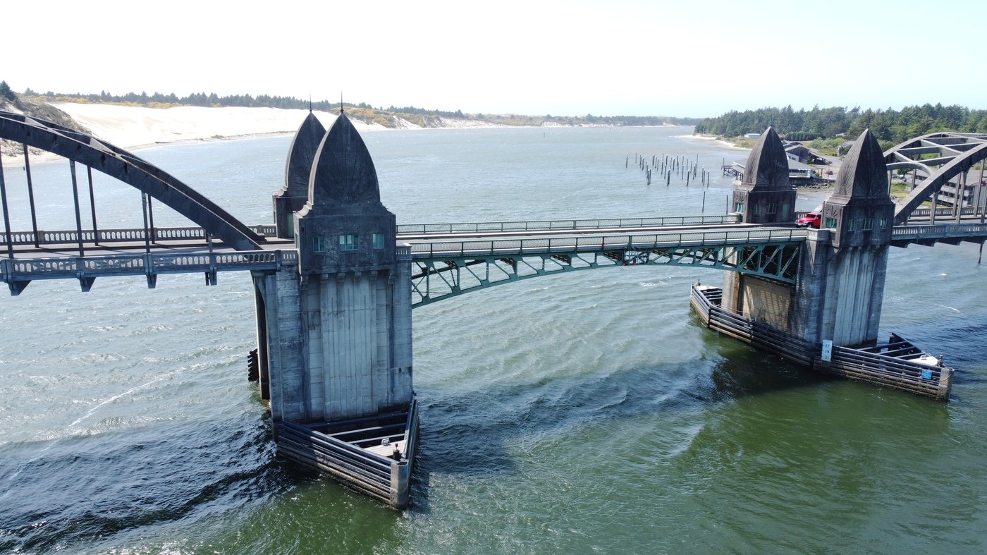 Drone footage from the east side of the bridge.